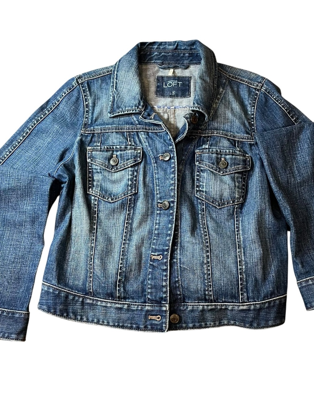 LOFT Girls Blue Denim Jean Jacket - Button-Front Trucker Style